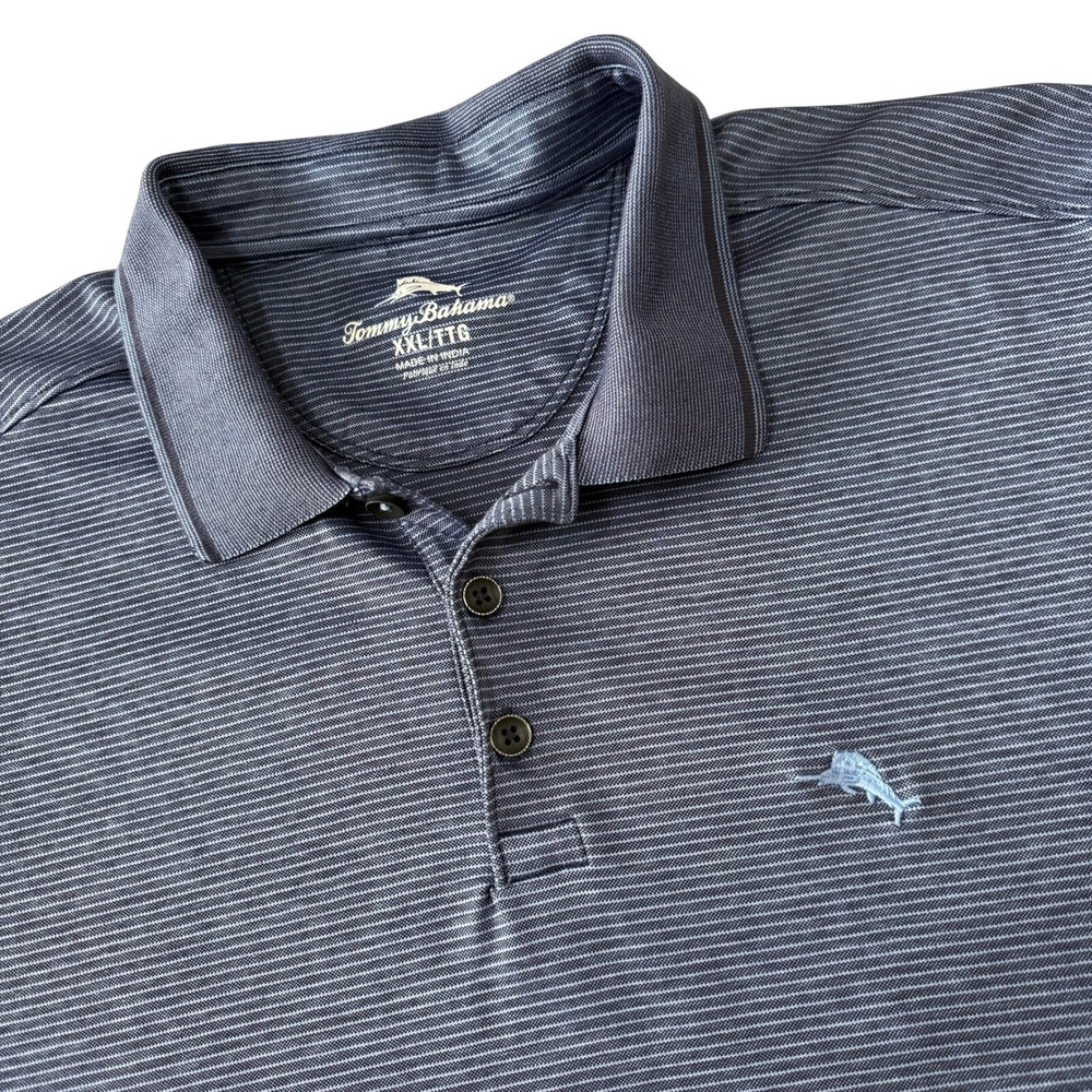 Tommy Bahama Mens Polo Shirt Blue‎ Stripe Fish Logo Size XXL TTBG Short Sleeve